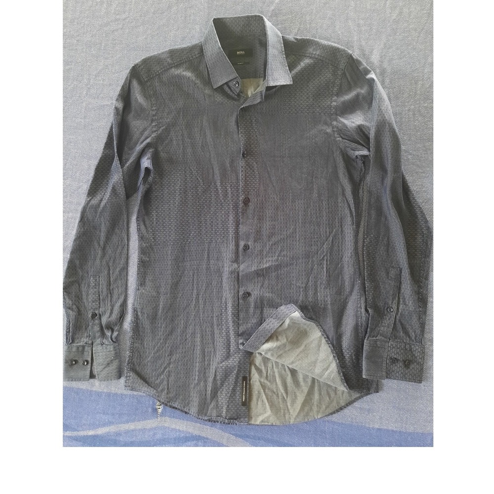 Hugo Boss Slim Fit Button Shirt Men Medium Geometric Italian Fabric Long Sleeve
